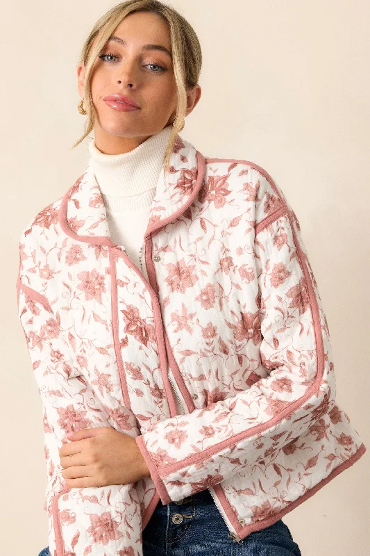 Ask Anyway 100% Cotton Dusty Pink Floral Quilted Jacket