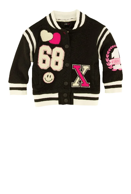 Baby Girls 12-24M Chenille Graphic Patch Varsity Jacket