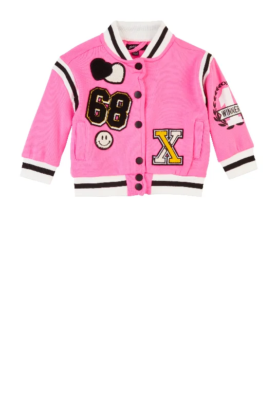 Baby Girls 12-24M Chenille Graphic Patch Varsity Jacket