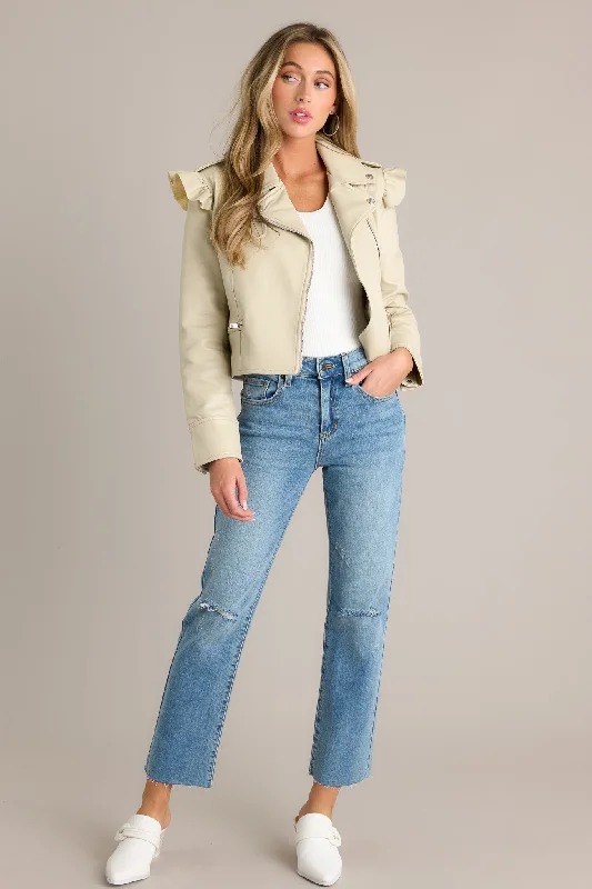 The Whole Time Ecru Beige Faux Leather Jacket