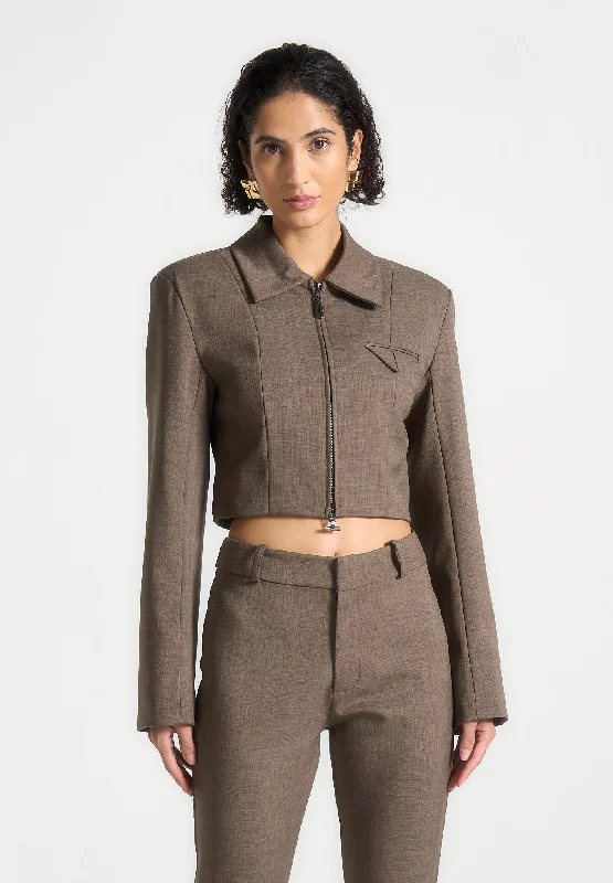 Wide Shoulder Tailored Jacket - Dark Taupe