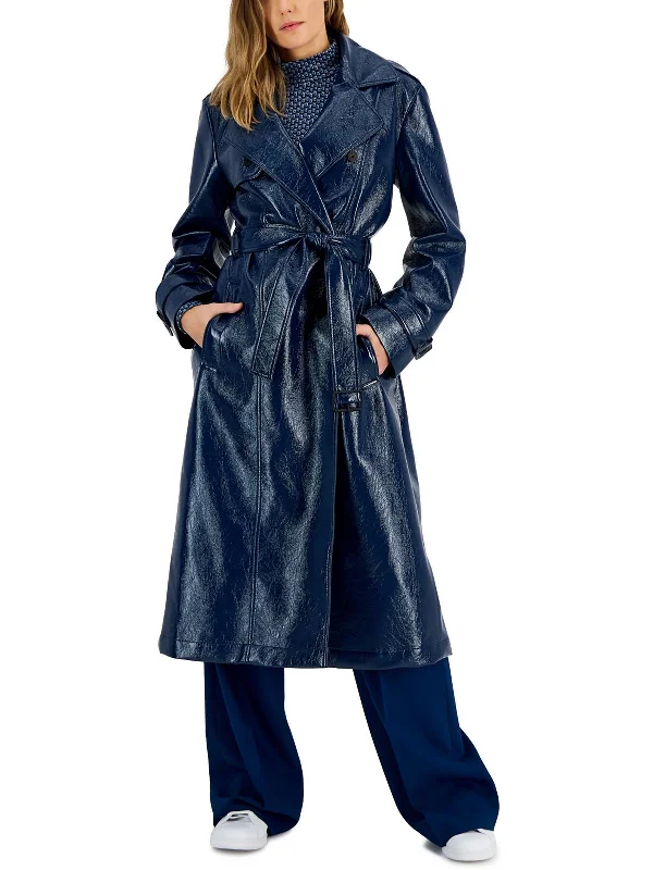 Womens Faux Leather Trench Coat