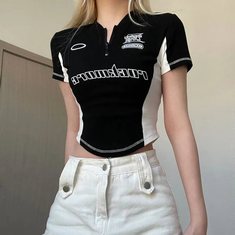 CroptopcashmereBiker Half Zip-Up Crop Top