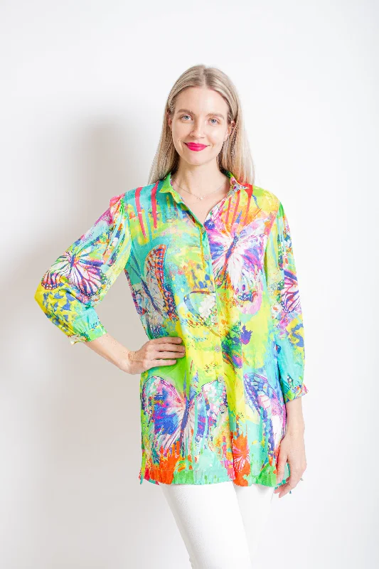 Butterfly Print Front Button Tunic