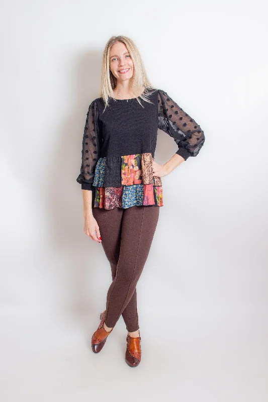 Black Tunic with Multicolor Tiered Hem