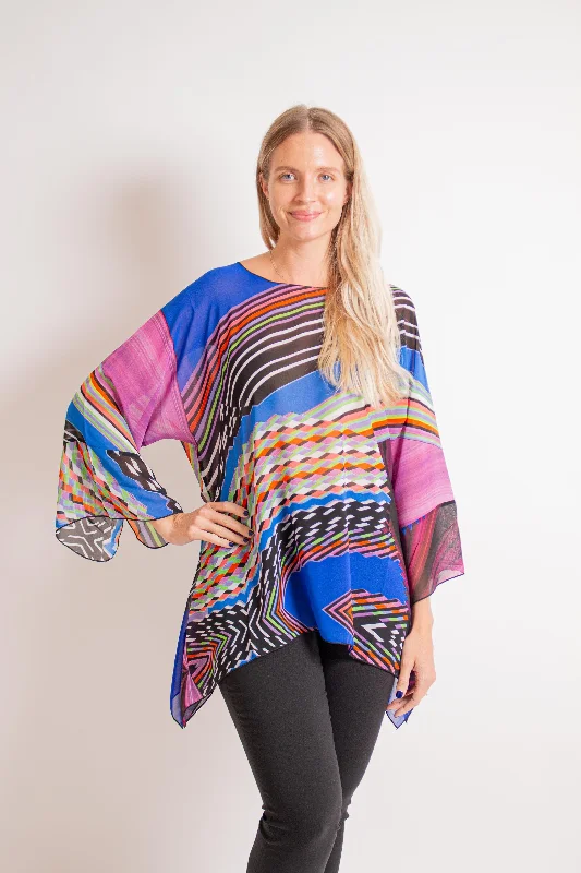 Vibrant Stripe Lattice Print Tunic