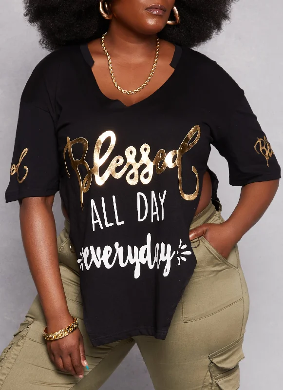 Plus Size Foil Blessed Tunic Top