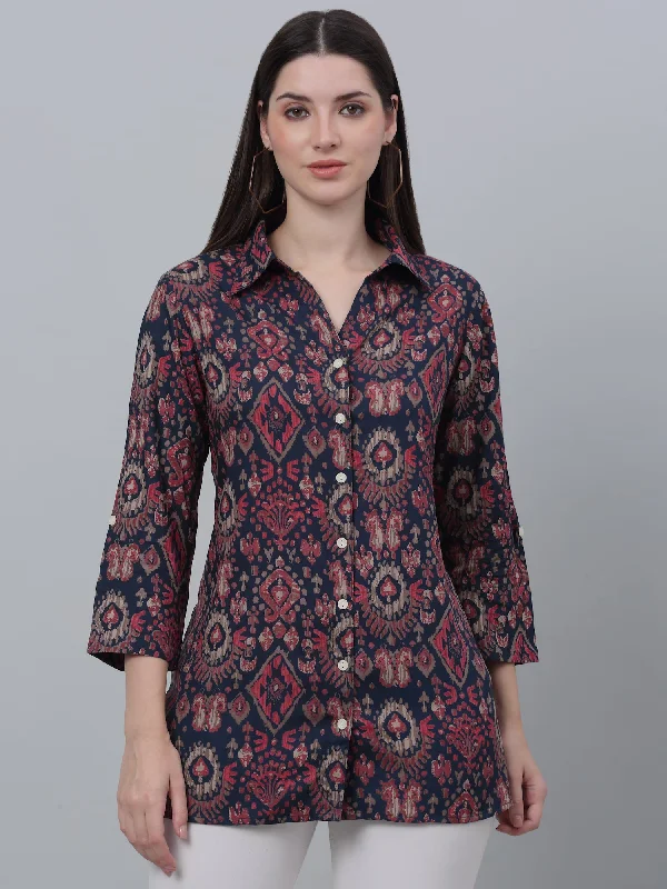 Women's Casual  Multi Color Geometric Print Spread Collar Tunic