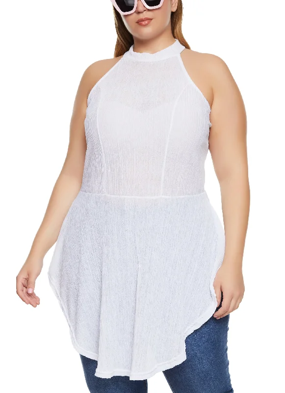 Plus Size High Neck Sleeveless Tunic Top