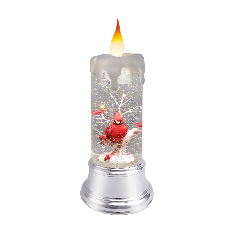 11.25" Rotating Snow Cardinals Lighted Glitter Candle