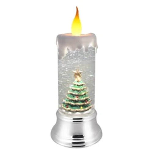 11.25" Rotating Tree Glitter Lantern Candle