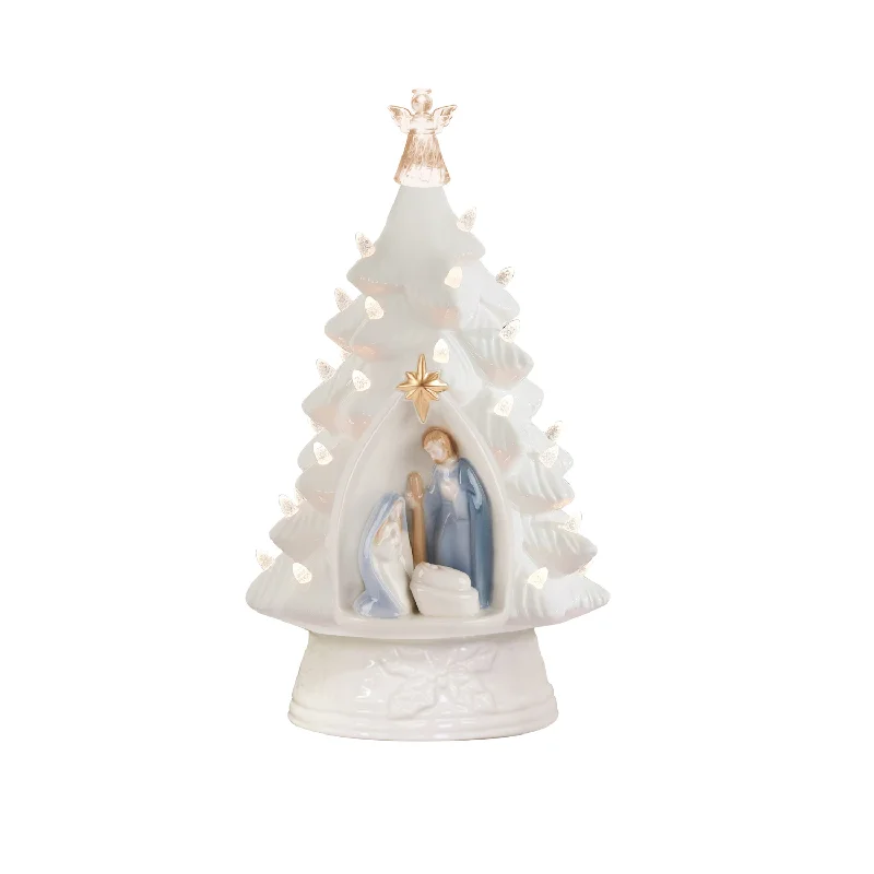 12" Ivory Nativity Ceramic Light Up Tree