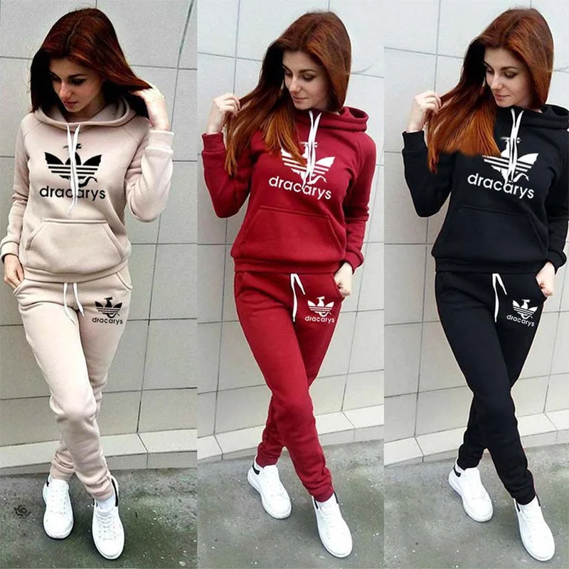 Women Hoodie Pants Printed Tracksuit Pullover Sweatshirt Trousers With Pockets Tracksuit Suits