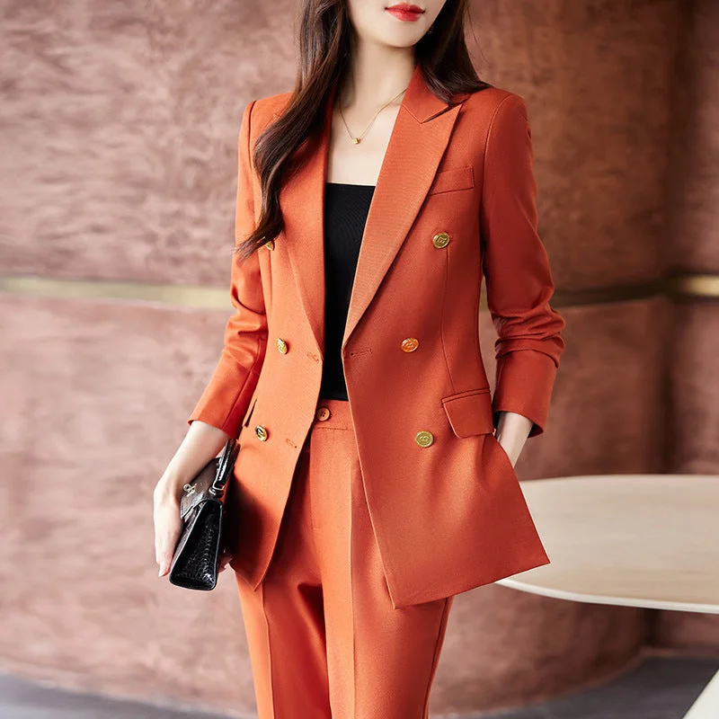 Caramel Suit Women's Fashion Temperament Double Breasted High Sense Slim Fit Suits