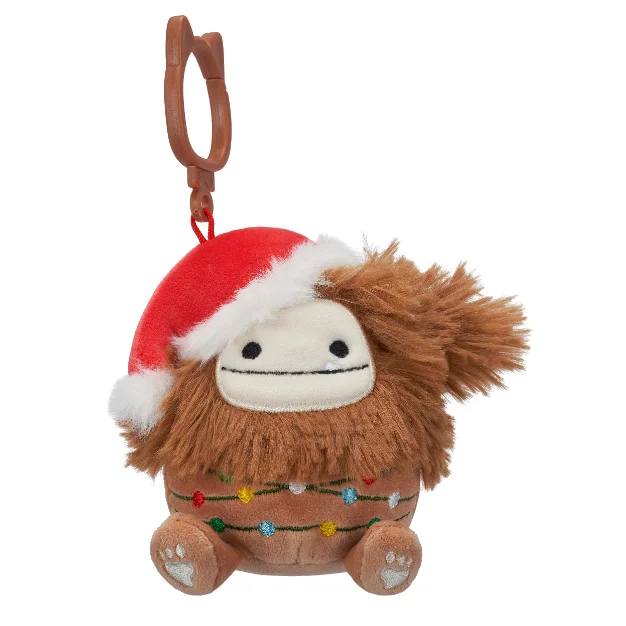 Christmas Squishmallow Benny the Brown Bigfoot with Santa Hat and Christmas Lights 3.5" Clip Stuffed Plush by Jazwares