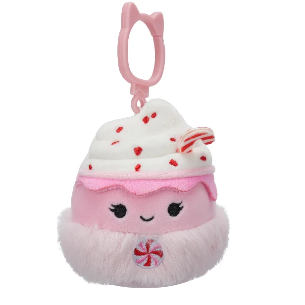 Christmas Squishmallow Ethel the Pink Candy Cane Hot Chocolate 3.5" Clip Stuffed Plush by Jazwares