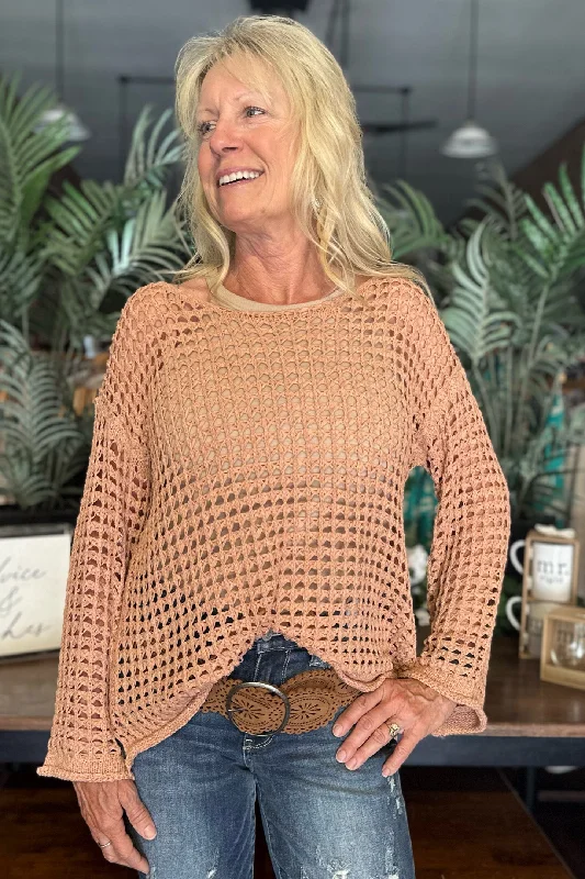 Crochet Mesh Top with Bell Sleeves by POL