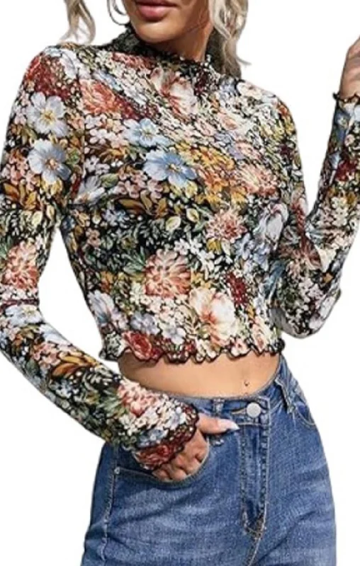 Flower Mesh Shirred Top