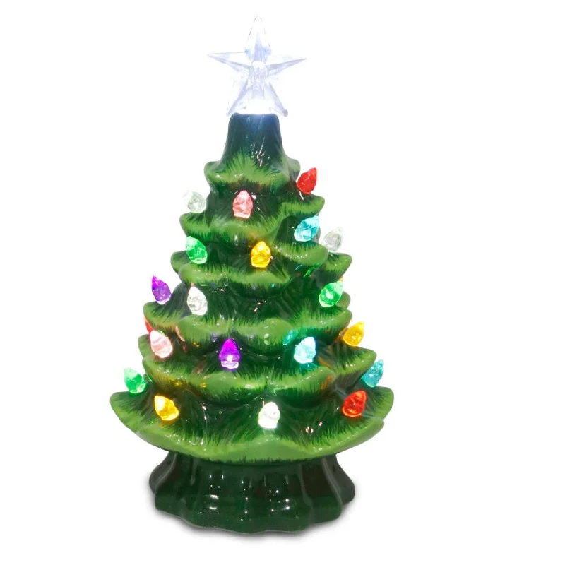 Green Ceramic Light Up Christmas Tree, 7.5"