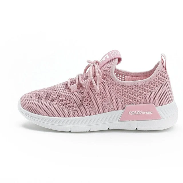 Breathable Flat Shoes Woman Summer Ladies Casual Shoes Lightweight Pink Soft Sneakers