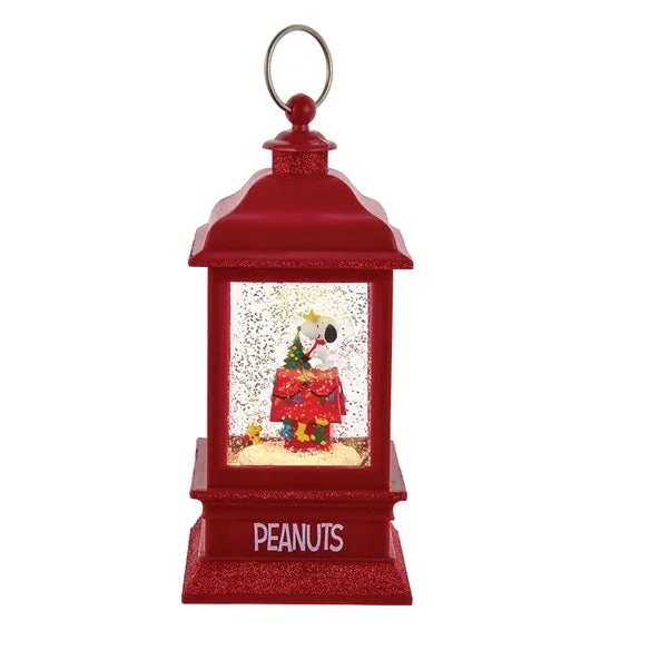 9" Peanuts© Snoopy's All Decked Out Dog House Musical Red Glitter Lantern