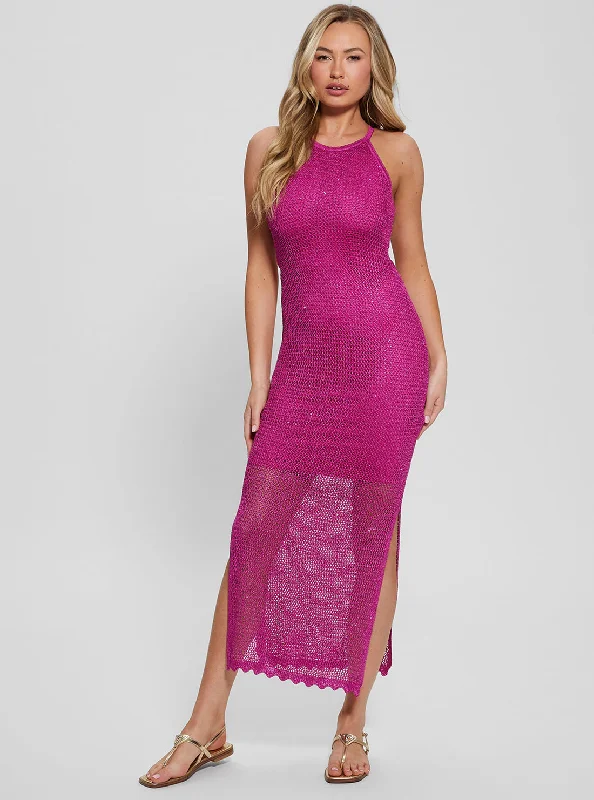 Pink Lana Mesh Stitch Midi Dress