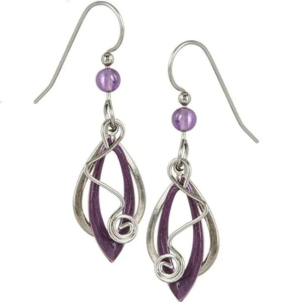 Silver Forest Surgical Steel Purple& Silvertone ZigZag Earrings