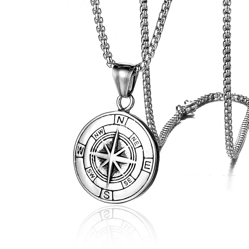 Stainless Steel Classic Antique Compass Gold Necklace Men Star/Letter Necklace Silver Color Round Jewelry fashion necklaces 2019