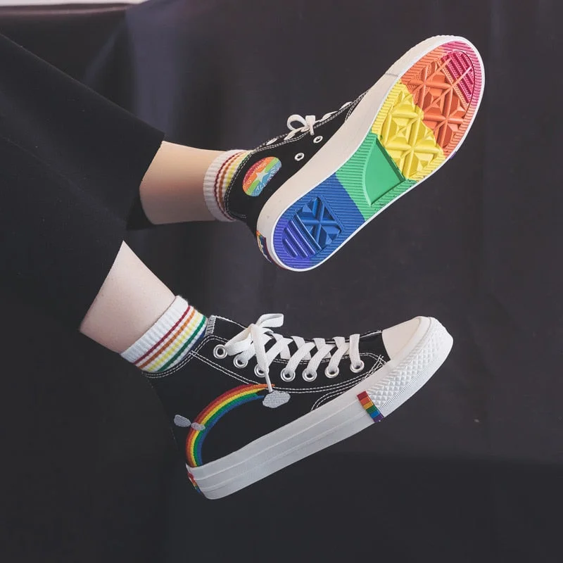 Vulcanized Shoes Woman Sneakers New Rainbow Retro Canvas Shoes