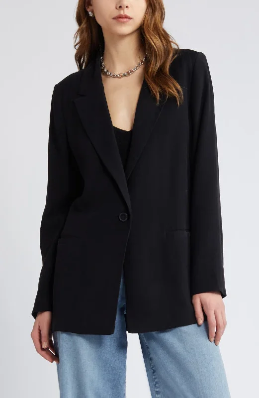 Black Single Button Notch Lapel Womens Jacket