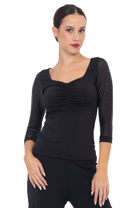 Black Top With Lamé Mesh Back And Sleeves (L)