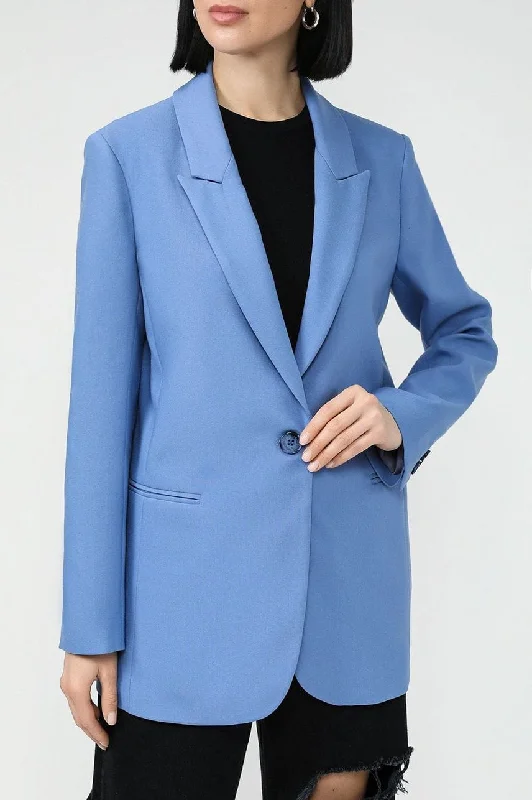 Blue Women's Peak Lapel Single Buttons Blazer