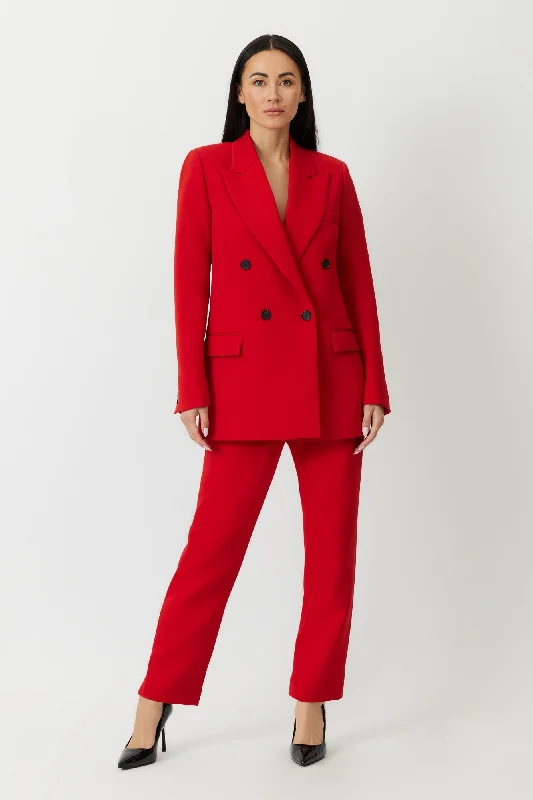 The Neils - Lipstick Red Oversized Japanese Twill Double-Breasted Blazer